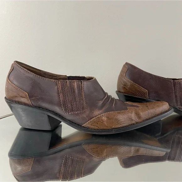 MATISSE Vintage Brown Leather Western Pointed Toe Slip On Heel Mule Ankle Boots - Picture 4 of 13